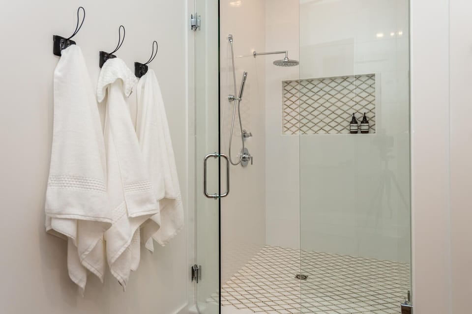 Large walk-in shower in the upstairs bathroom 