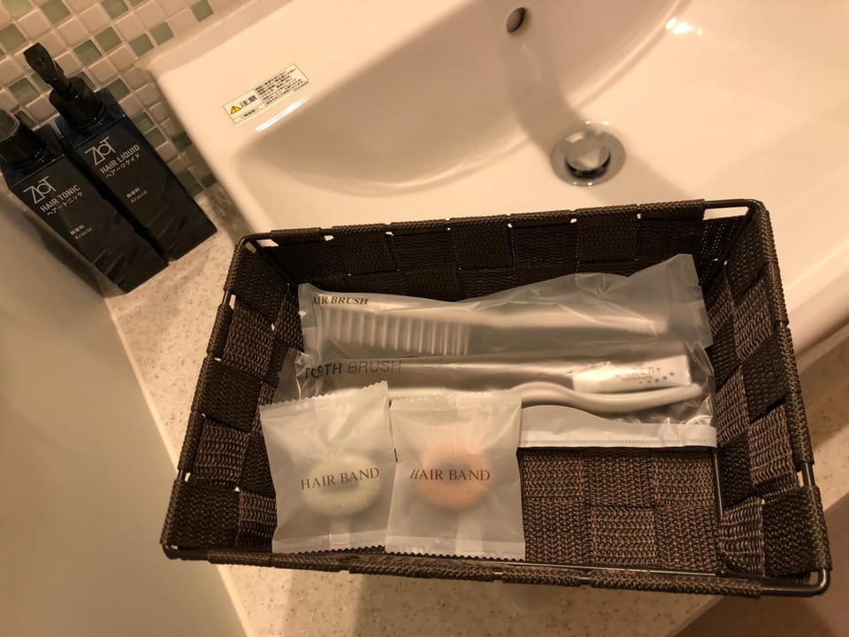 Slippers, electronic bidet, towels