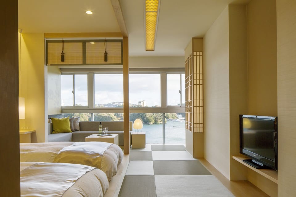 Sakura Twin Room, 12 tatami mats, Ocean View | In-room safe, desk, WiFi (free), bed sheets