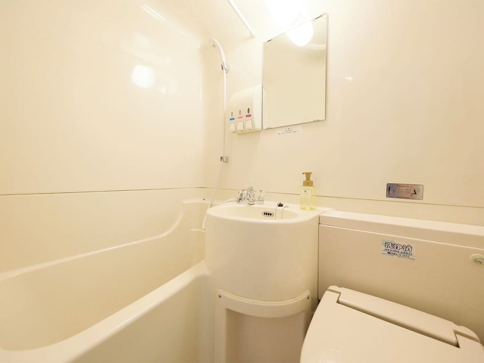 Combined shower/tub, free toiletries, hair dryer, slippers