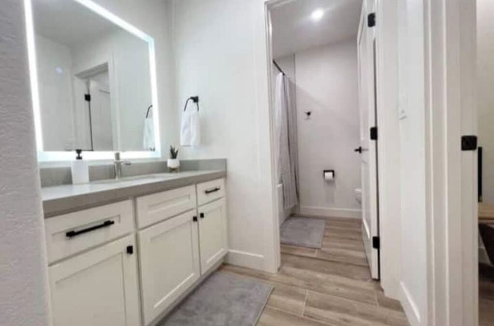 master bathroom with LED mirror 