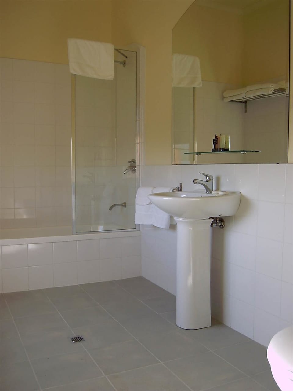 Combined shower/tub, towels