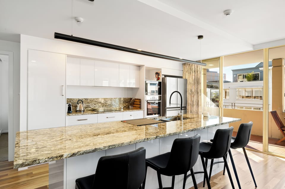 2 Bedroom Plaza Apartment | Private kitchen | Full-size fridge, microwave, oven, stovetop