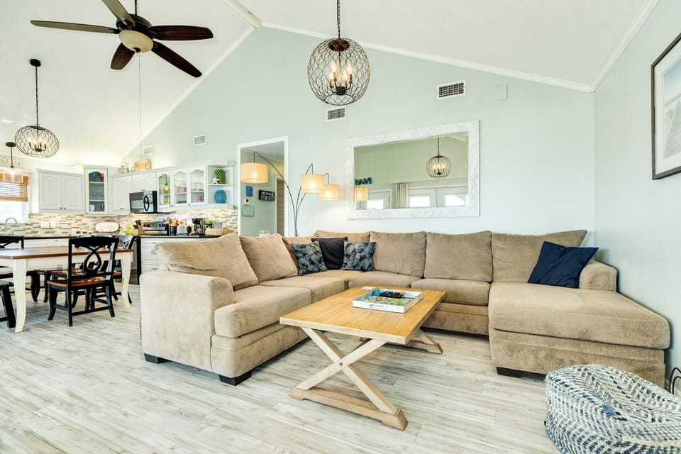 Hang out with the group on the large sectional couch