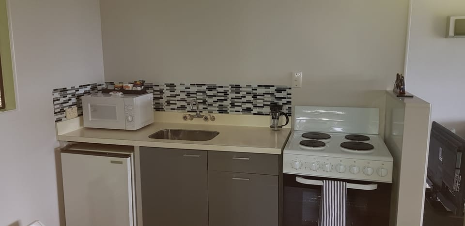 Fridge, microwave, coffee/tea maker, highchair