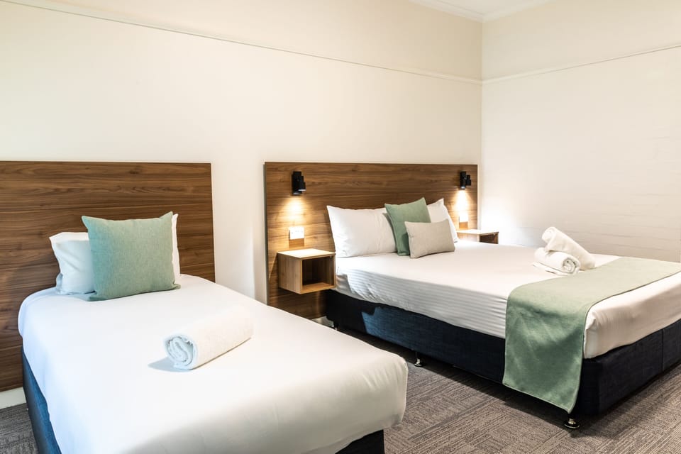 Queen + Single Room with Ensuite | Desk, blackout drapes, iron/ironing board, WiFi (free)