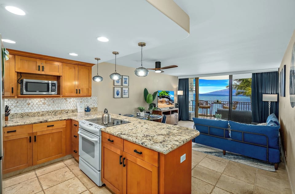 Fully equipped kitchen and modern dining area with everything you need to eat in