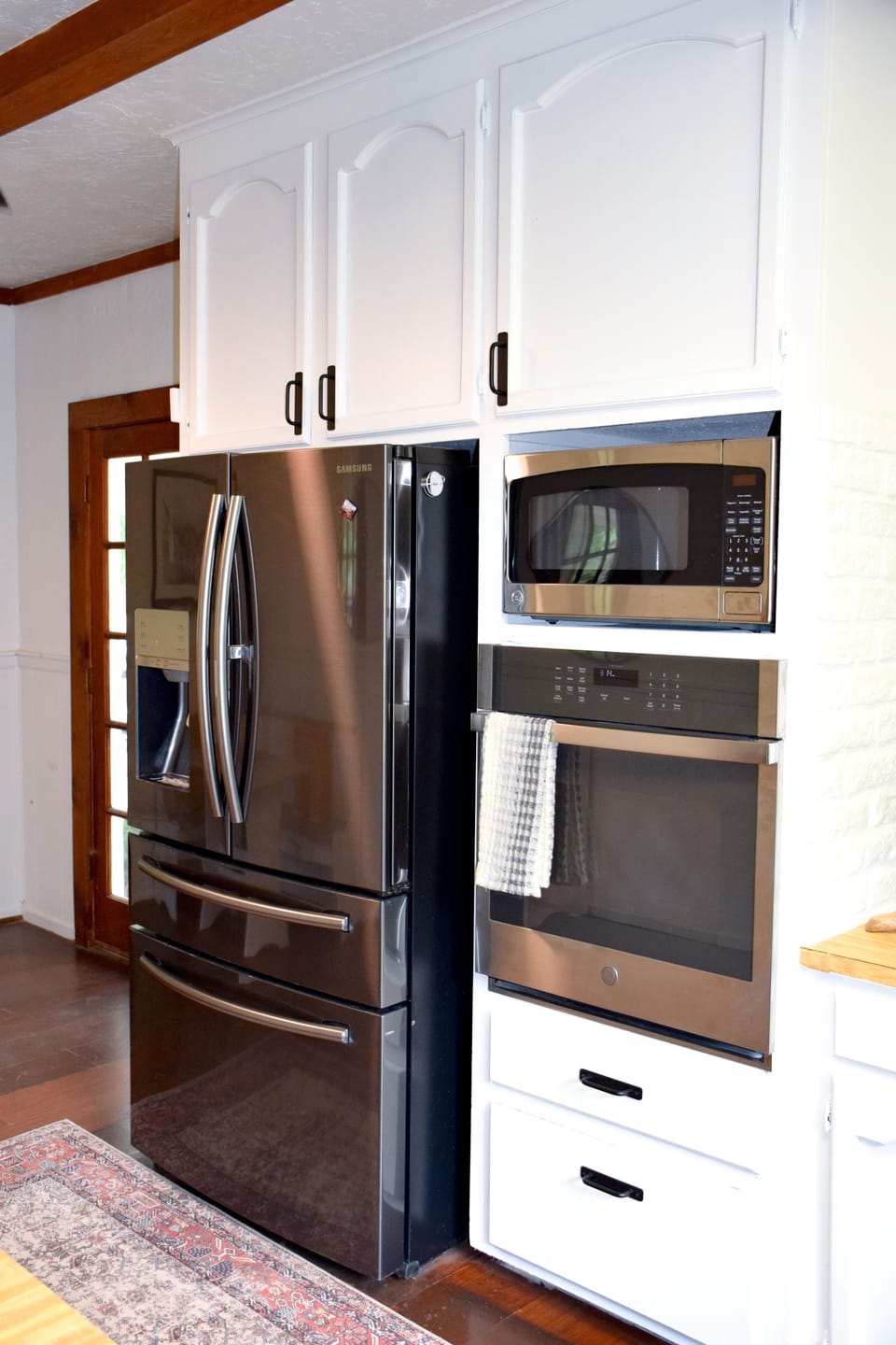 Samsung fridge. GE microwave and  GE oven