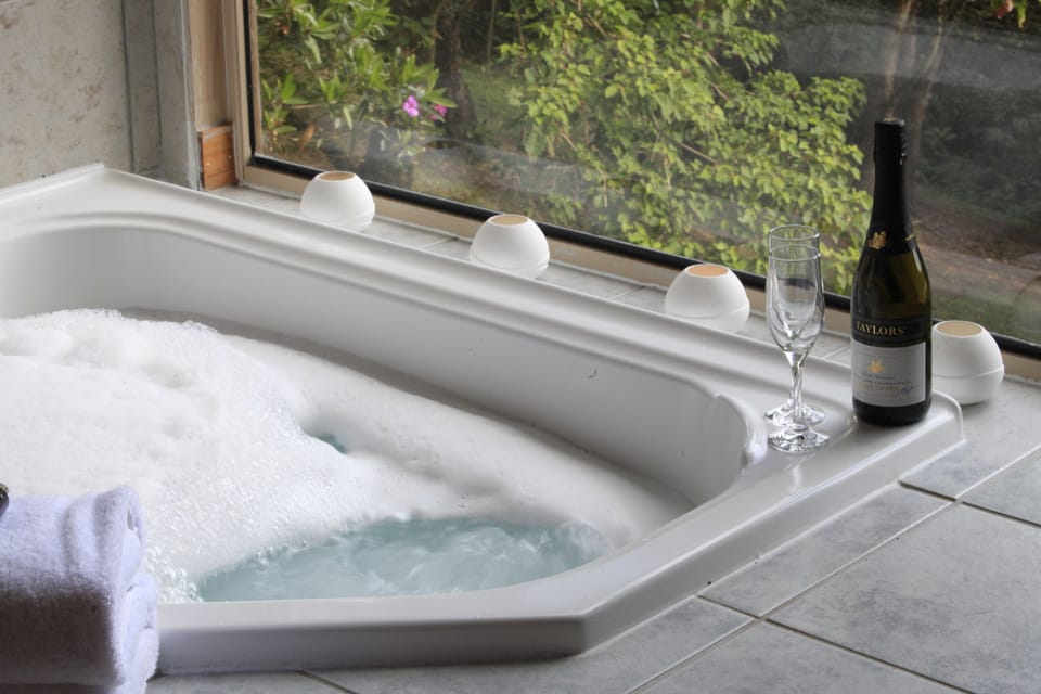 Combined shower/tub, jetted tub, designer toiletries, hair dryer