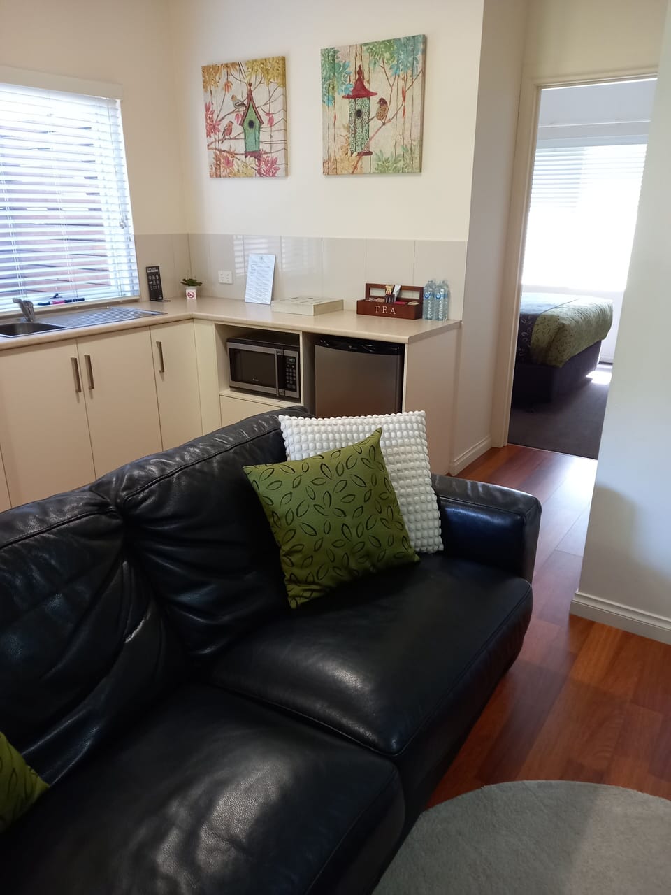 Fridge, microwave, coffee/tea maker, electric kettle