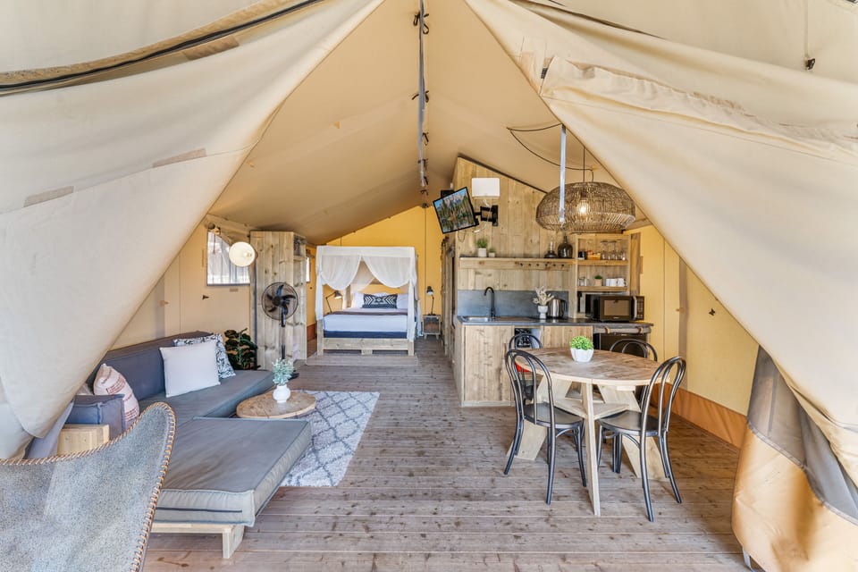 Glamping Miners Tent (Open Plan 4 Berth) | Living area | TV, DVD player