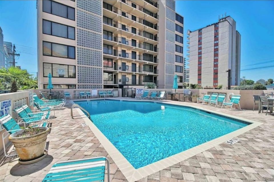 Enjoy an evening dip in this sparkling pool!