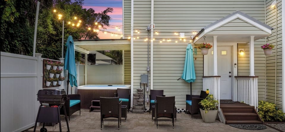 Hot tub & Grill patio in private backyard