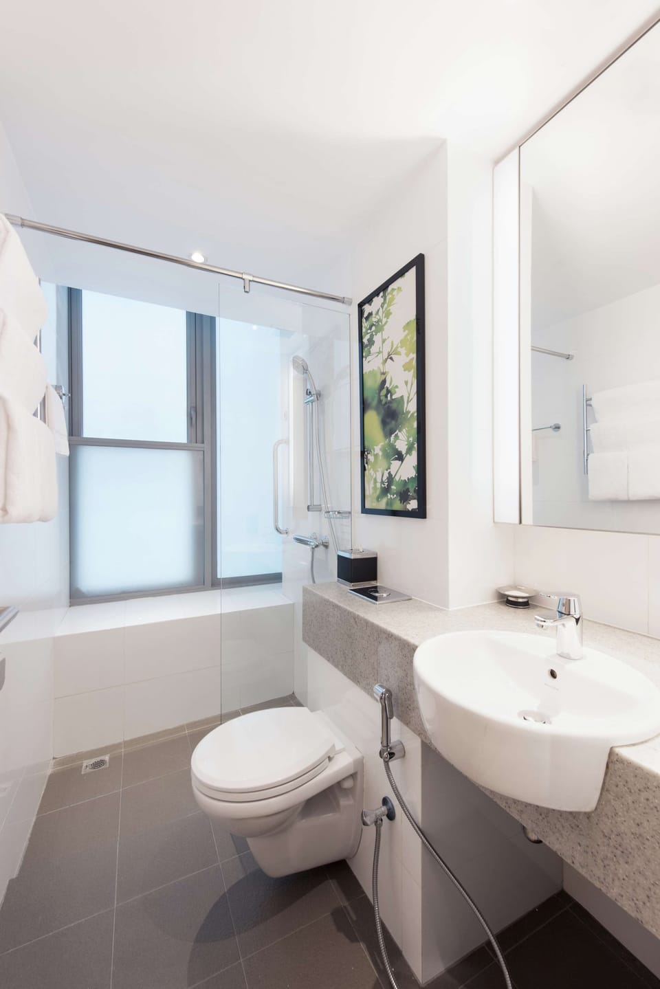 Shower, free toiletries, hair dryer, slippers