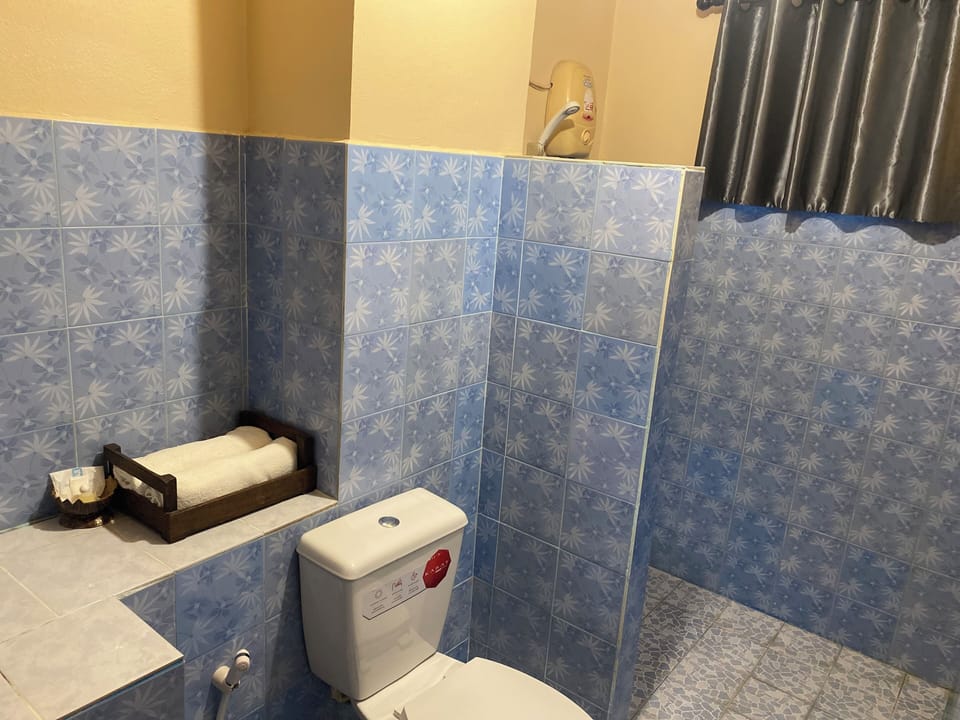 Basic Double Room | Bathroom | Shower, rainfall showerhead, slippers, towels