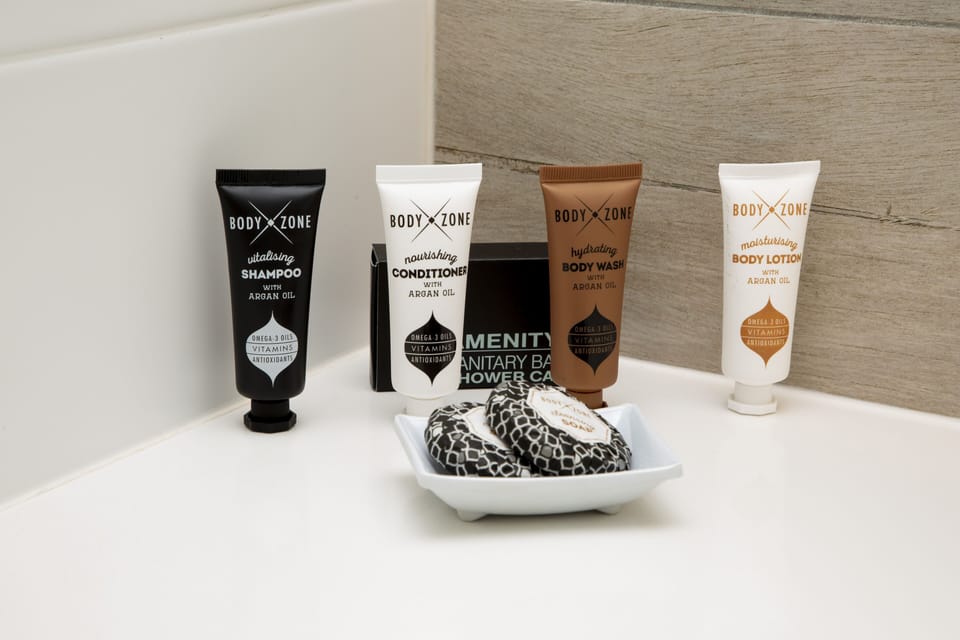 Free toiletries, hair dryer, towels