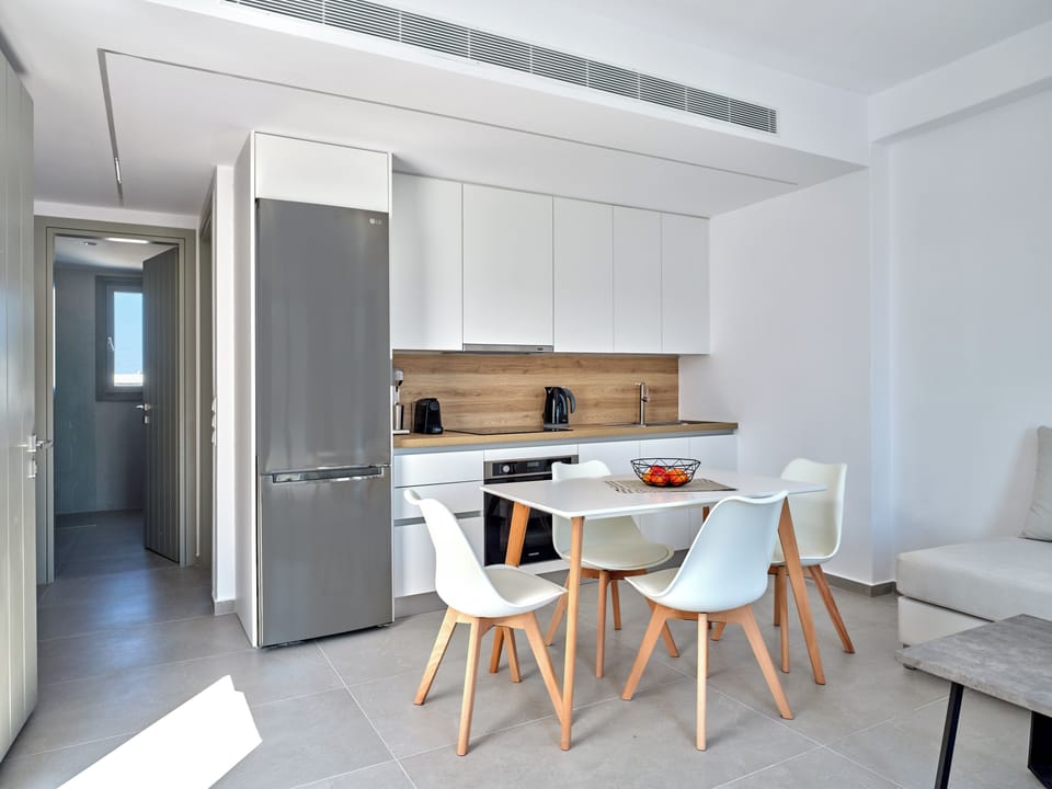 Premium Apartment | Private kitchen | Full-size fridge, oven, stovetop, electric kettle