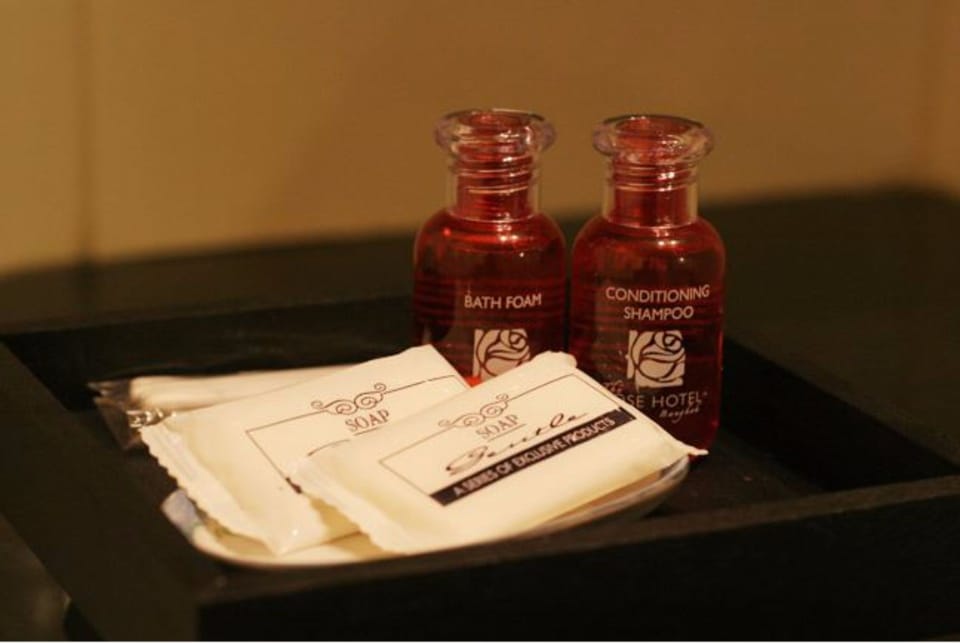 Shower, free toiletries, towels