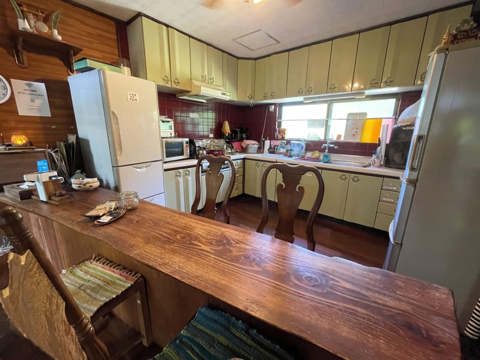 Fridge, microwave, stovetop, toaster