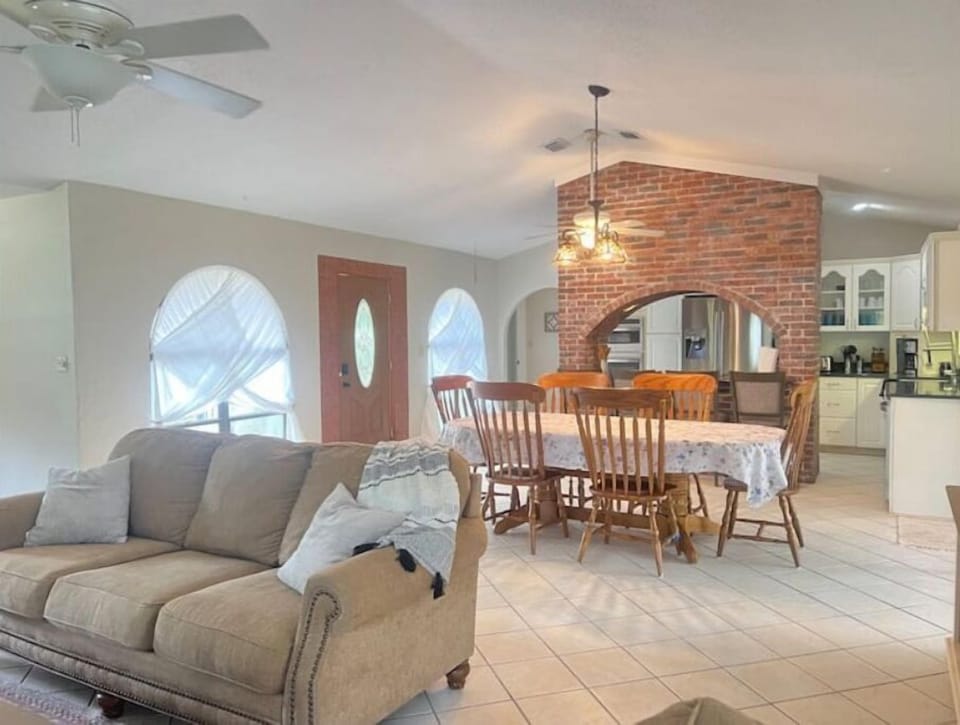 Living area, looking into dining and kitchen area
