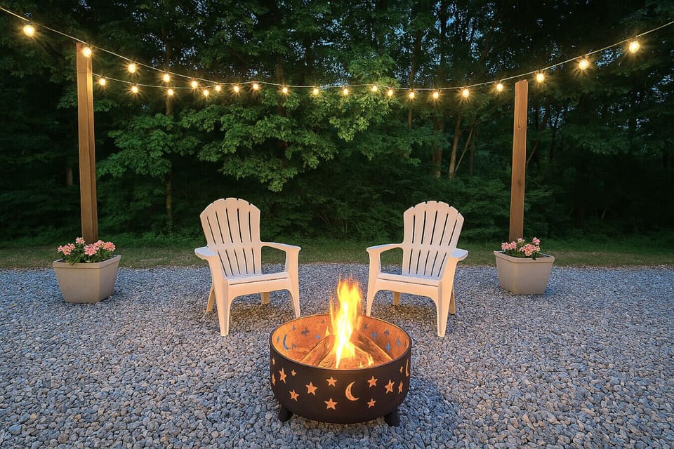 End the night around the firepit under twinkle lights and open skies.