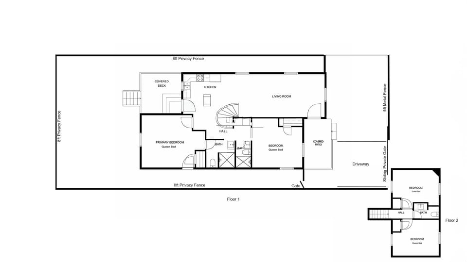 Floor Plan - 2 bedrooms(2 baths, incl master suite) downstairs - 2 bedrooms(1/2 bath) upstairs
