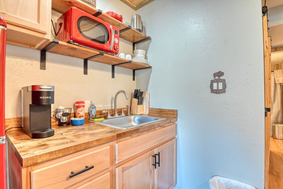 Kitchenette with microwave and Keurig