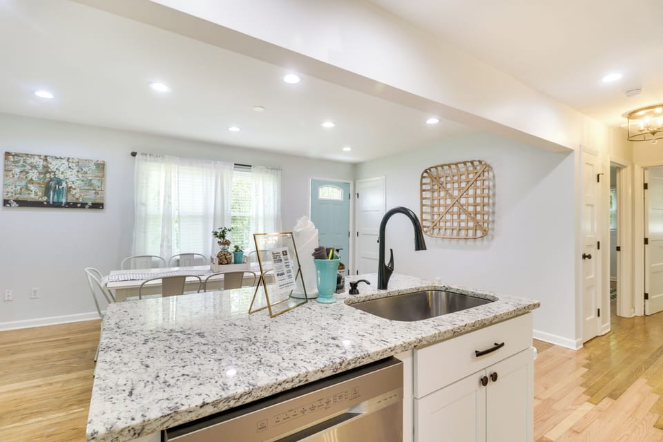 Meme's Kitchen island is set up with stools for visiting while others are cooking or cleaning. 