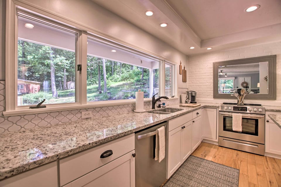 Freshly updated kitchen with generous counter space for group cooking