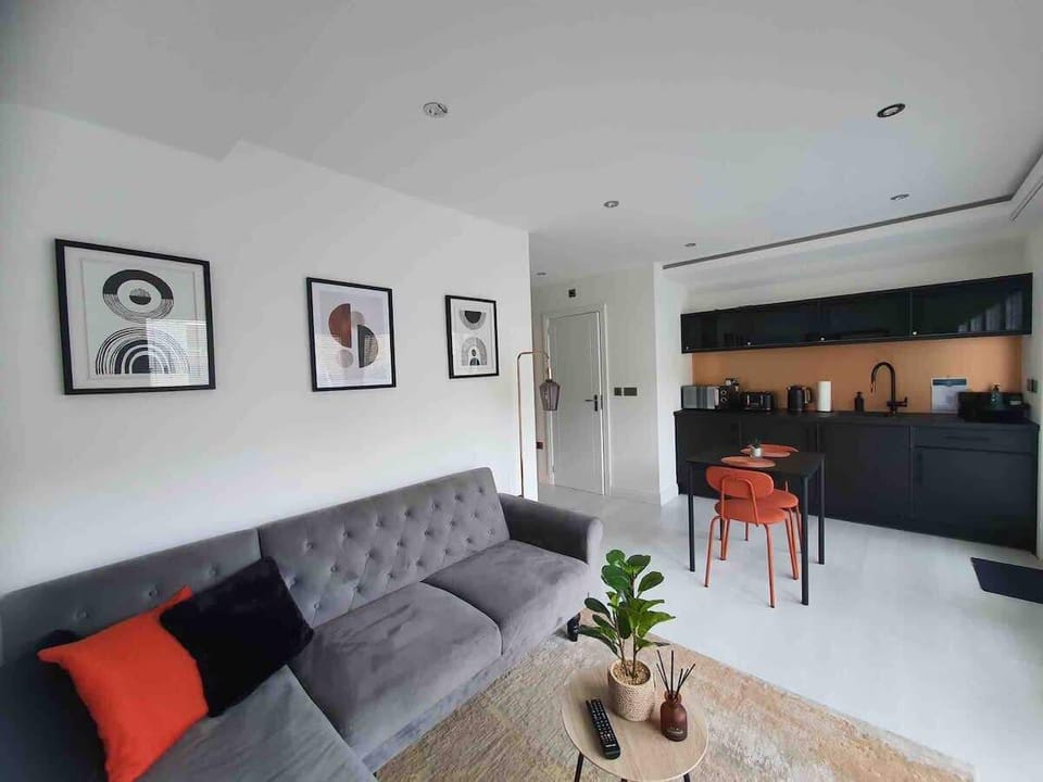 Comfortable open living space with dining area and sofa to relax
