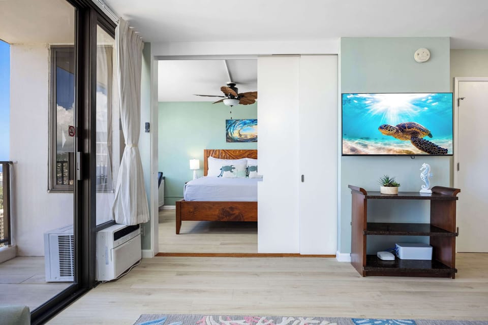Your bedroom is separated from your living area by a sliding door.