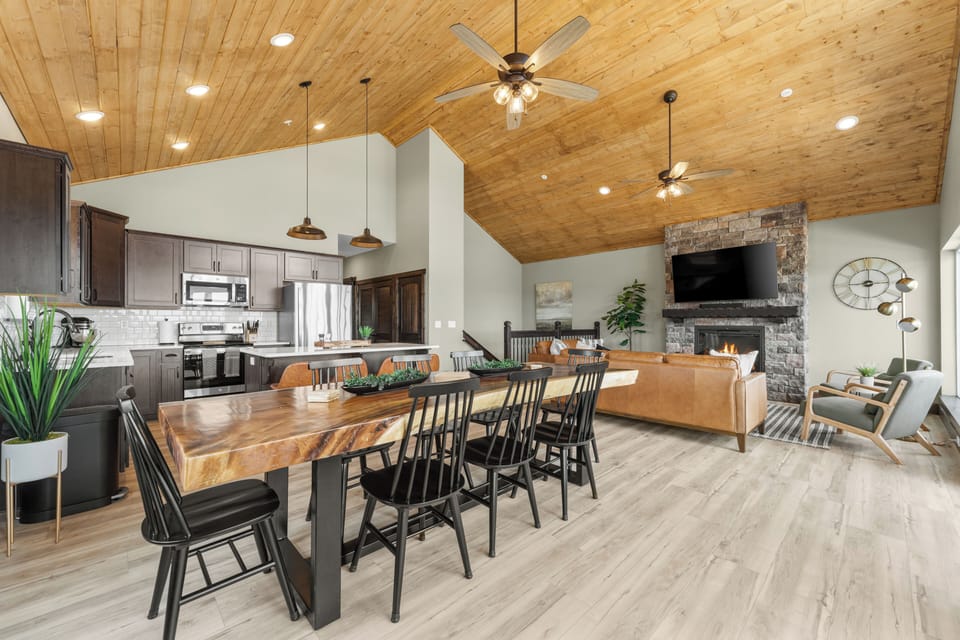 Kitchen, dining area and family room located on main floor
