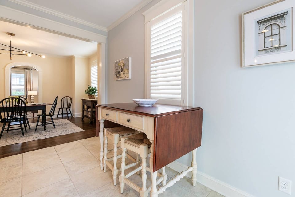 Set up this table for a breakfast buffet or add to the dining room with seating for 4 more.