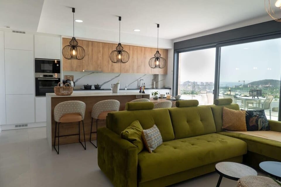 Living area with open kitchen