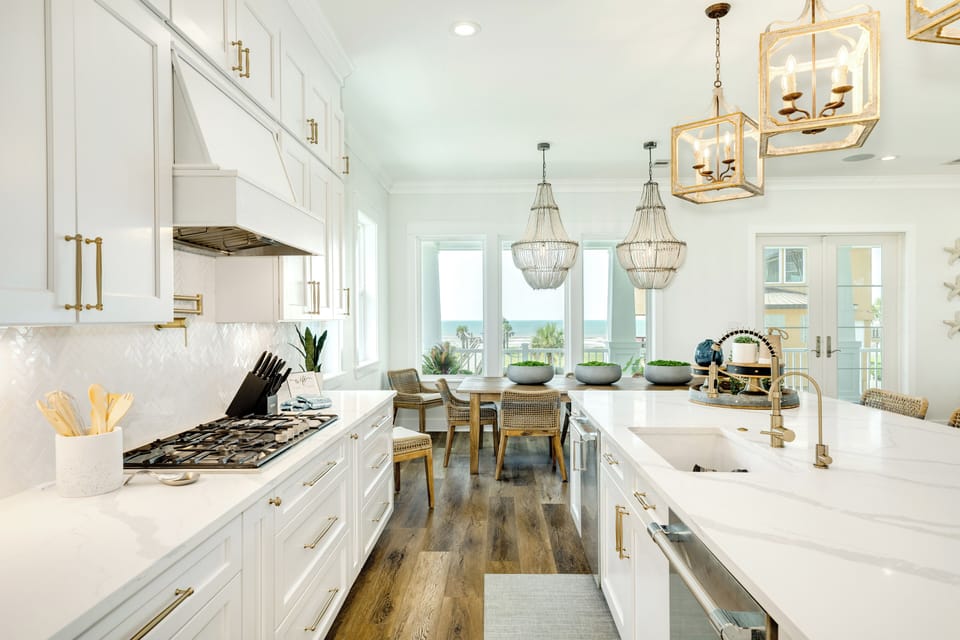 Fully equipped kitchen with granite counters and water views