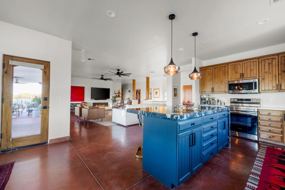 The kitchen is stylish.