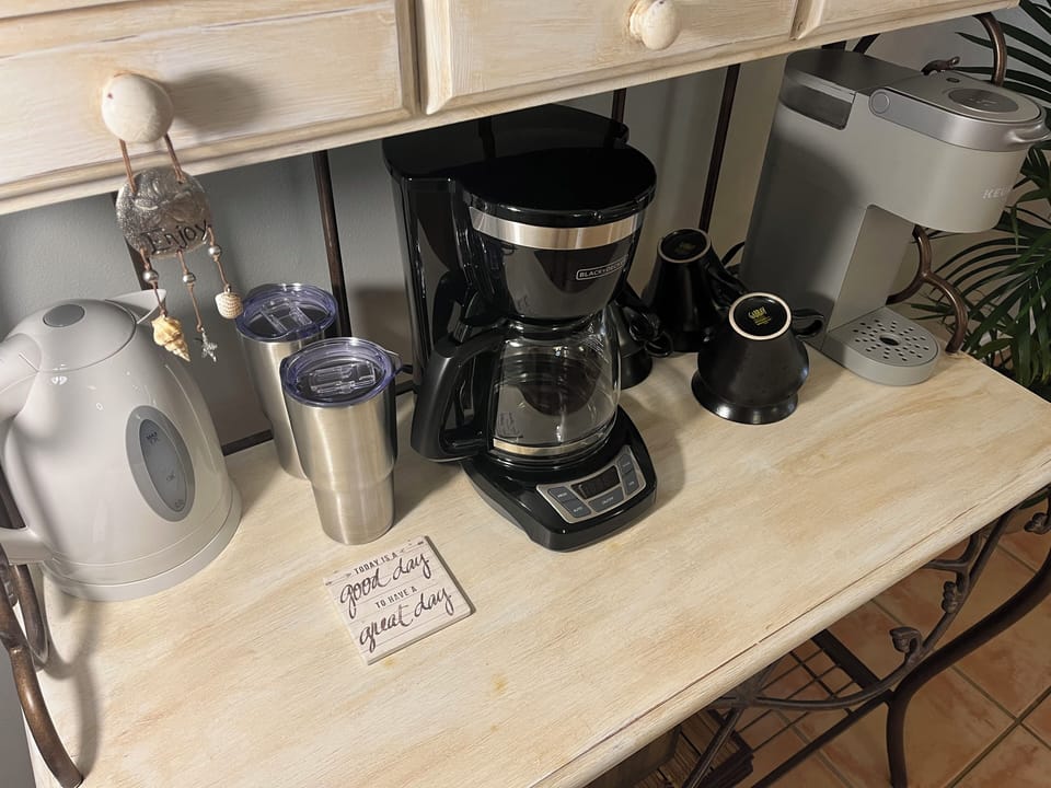 The Keurig, coffee pot and electric tea kettle offer options for everyone.