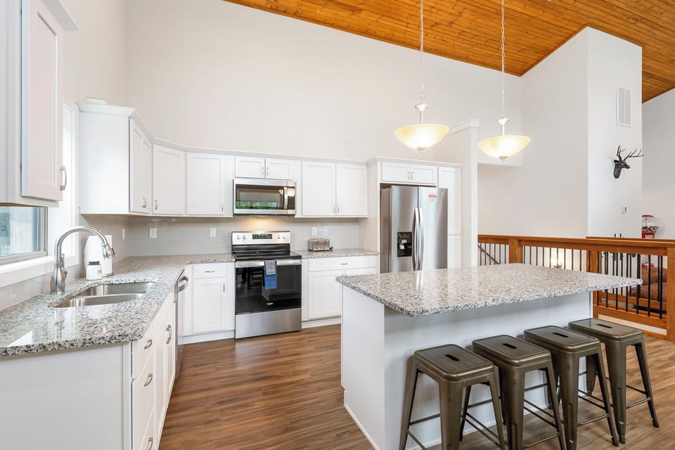 Fully stocked kitchen.