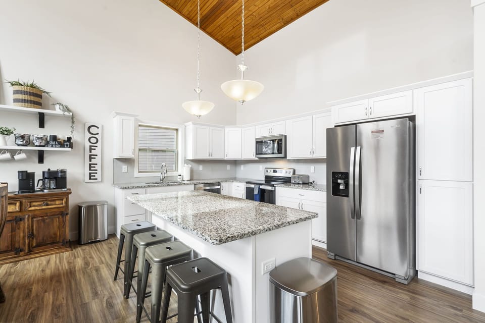 Fully stocked kitchen.