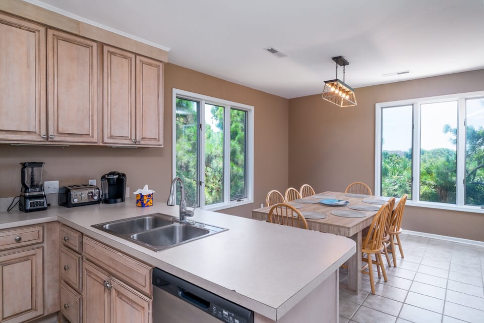 Kitchen opens onto the dining area