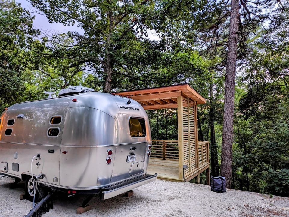 Airstream + Hot Tub with Sunset Deck at Loblolly Pines | Exterior