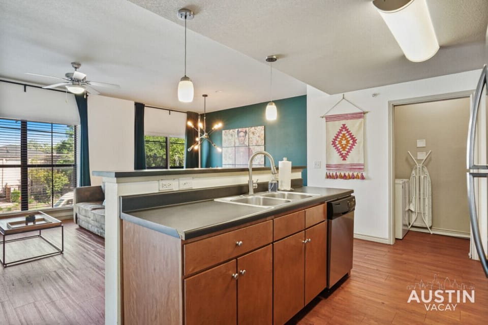 Fully equipped kitchen with all the essentials plus dishwasher and washer & dryer