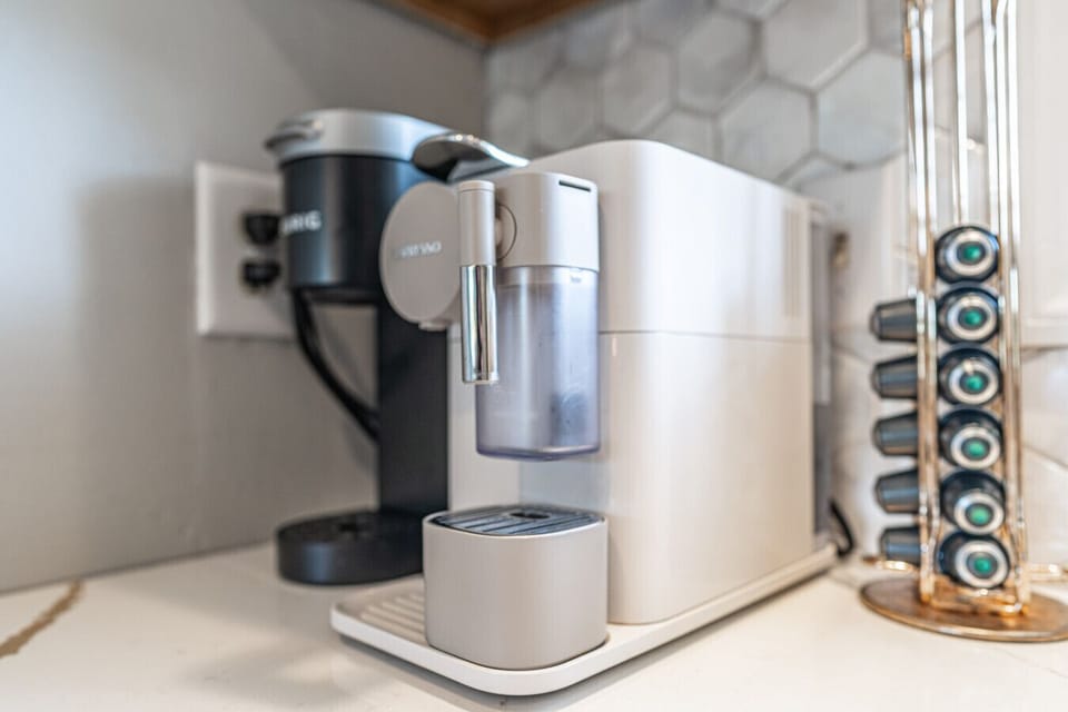 Coffee station ready for you! Start your mornings with a fresh cup of coffee in this cozy nook.