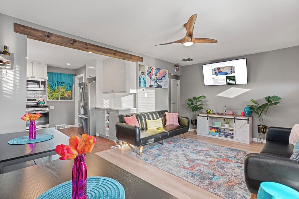 Relaxation Central – Unwind on our comfortable couches and enjoy family moments with a TV for entertainment.