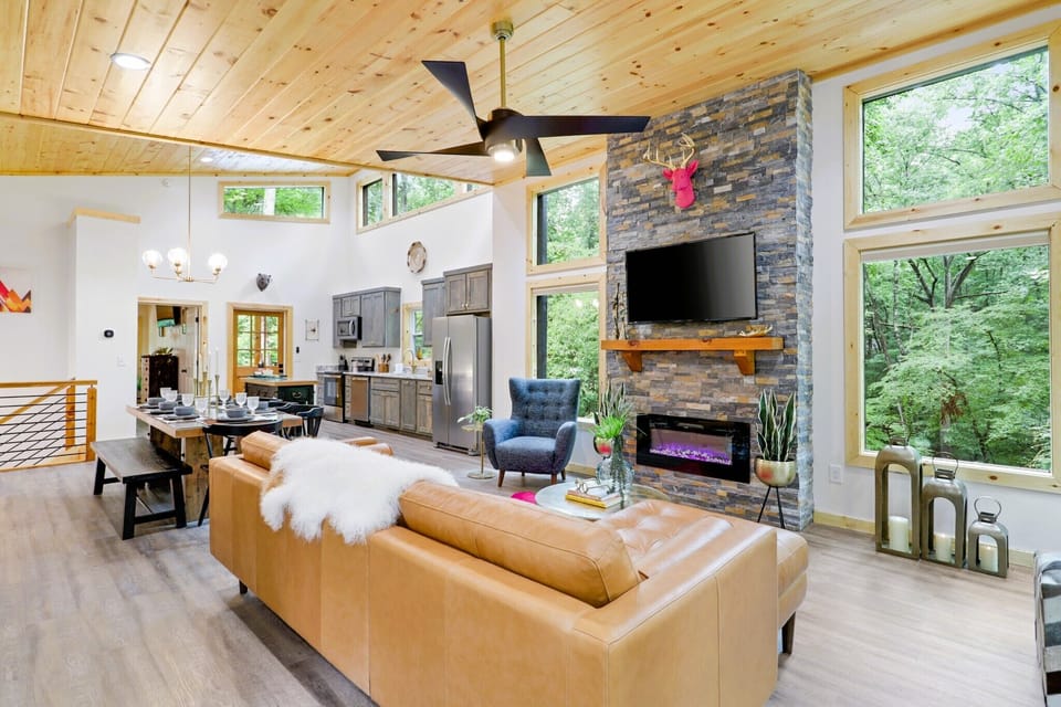 When you first walk in  you're greeted by floor to ceiling windows.