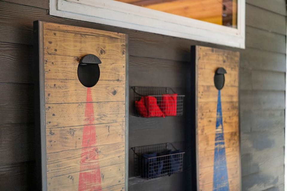 Indulge in outdoor gaming fun at Makin Time with the cornhole set, offering one of your entertainment choices.