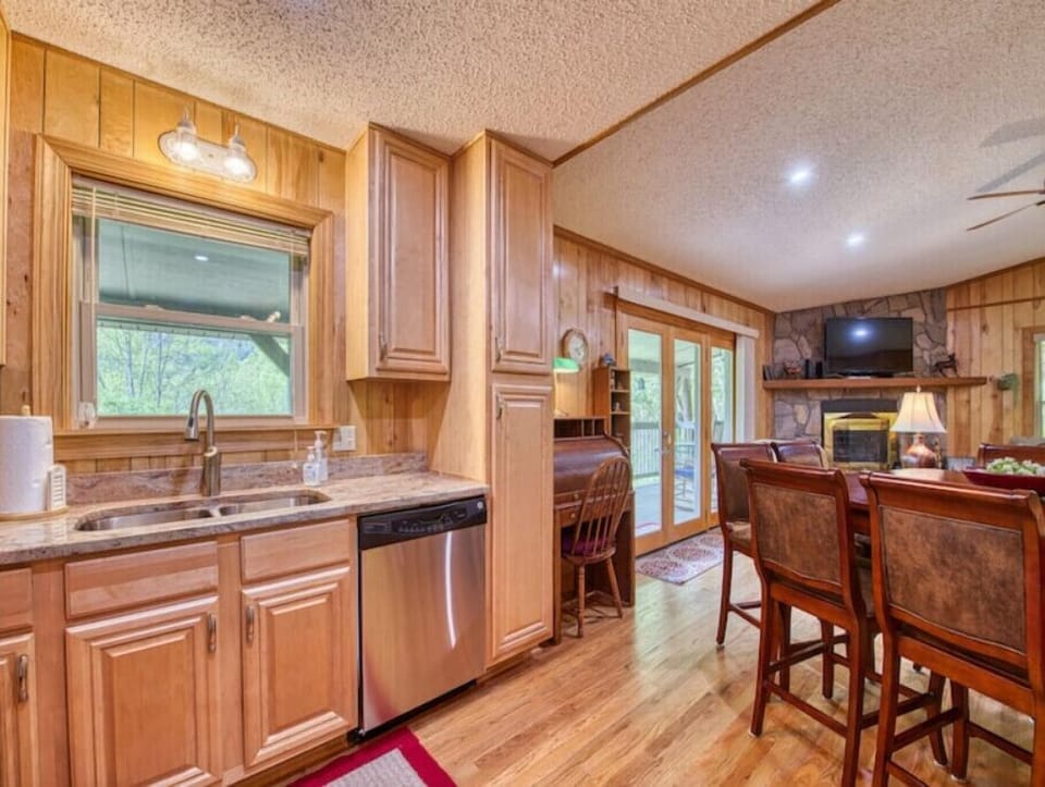 View of mountains from kitchen sink
