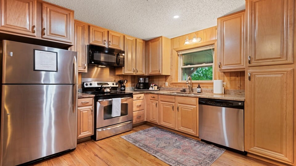 Plenty of cupboard space for those longer stays. Stocked kitchen for cooking. 