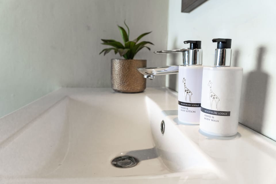 Separate tub and shower, free toiletries, hair dryer, towels