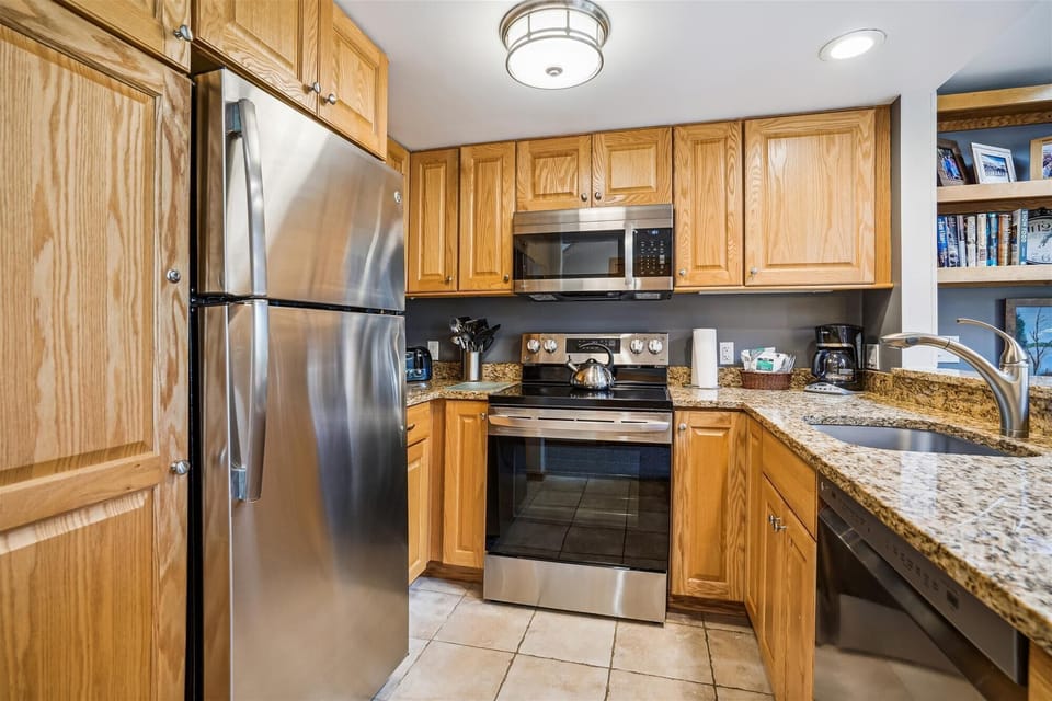 Modern Kitchen nicely stocked for your use.  Cook in style and take advantage on the evenings you stay in for home cooked meals.